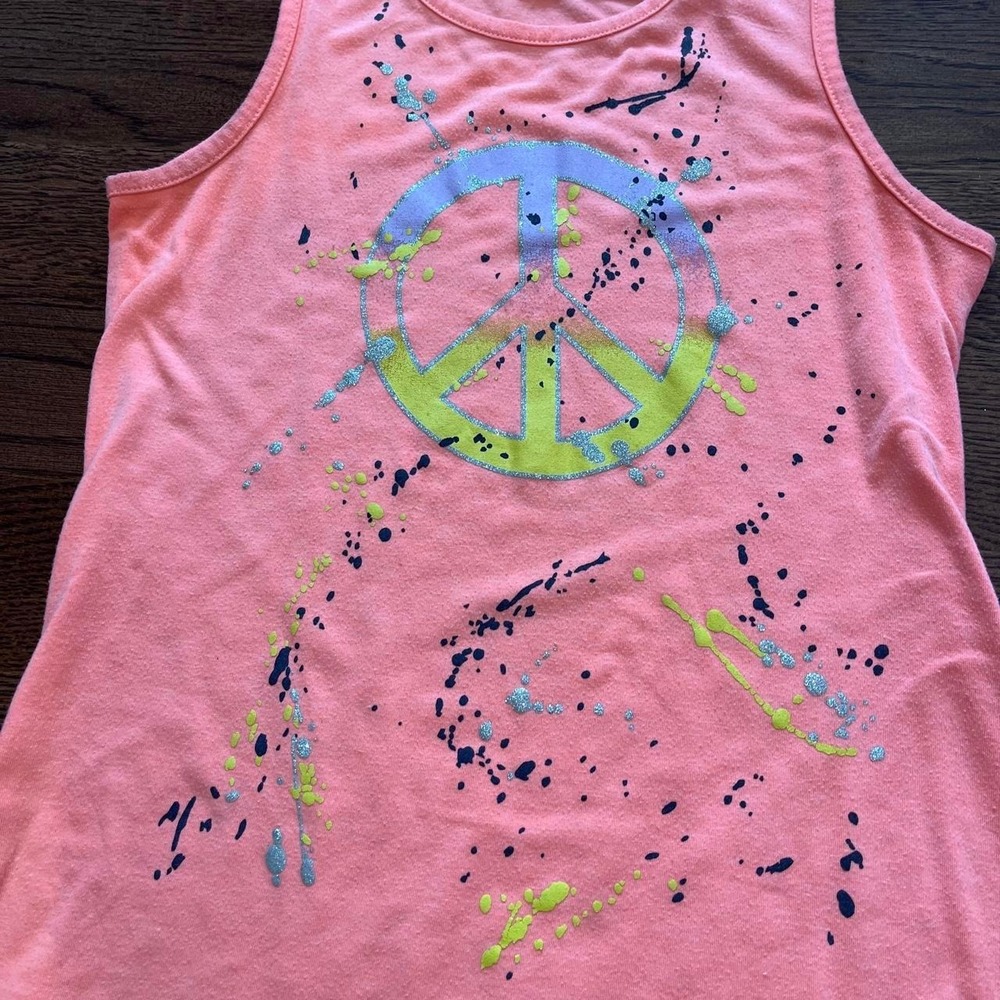 ⭐y2k vintage women's neon coral peace sign graphic tank small - Picture 3 of 7